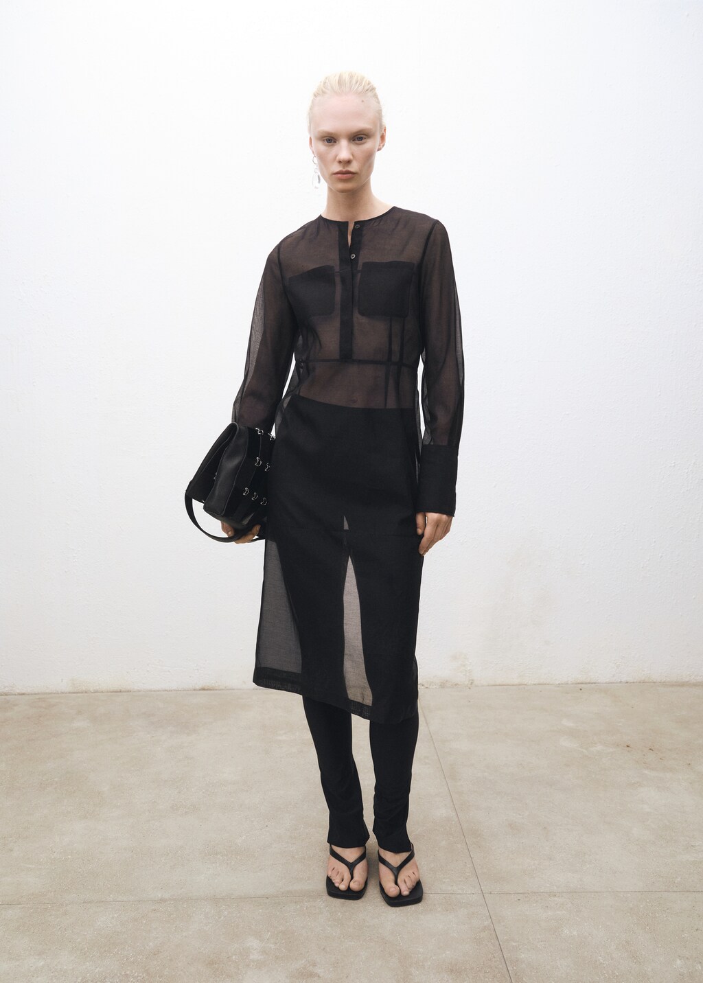 Semi-transparent silk-blend midi-dress - Black