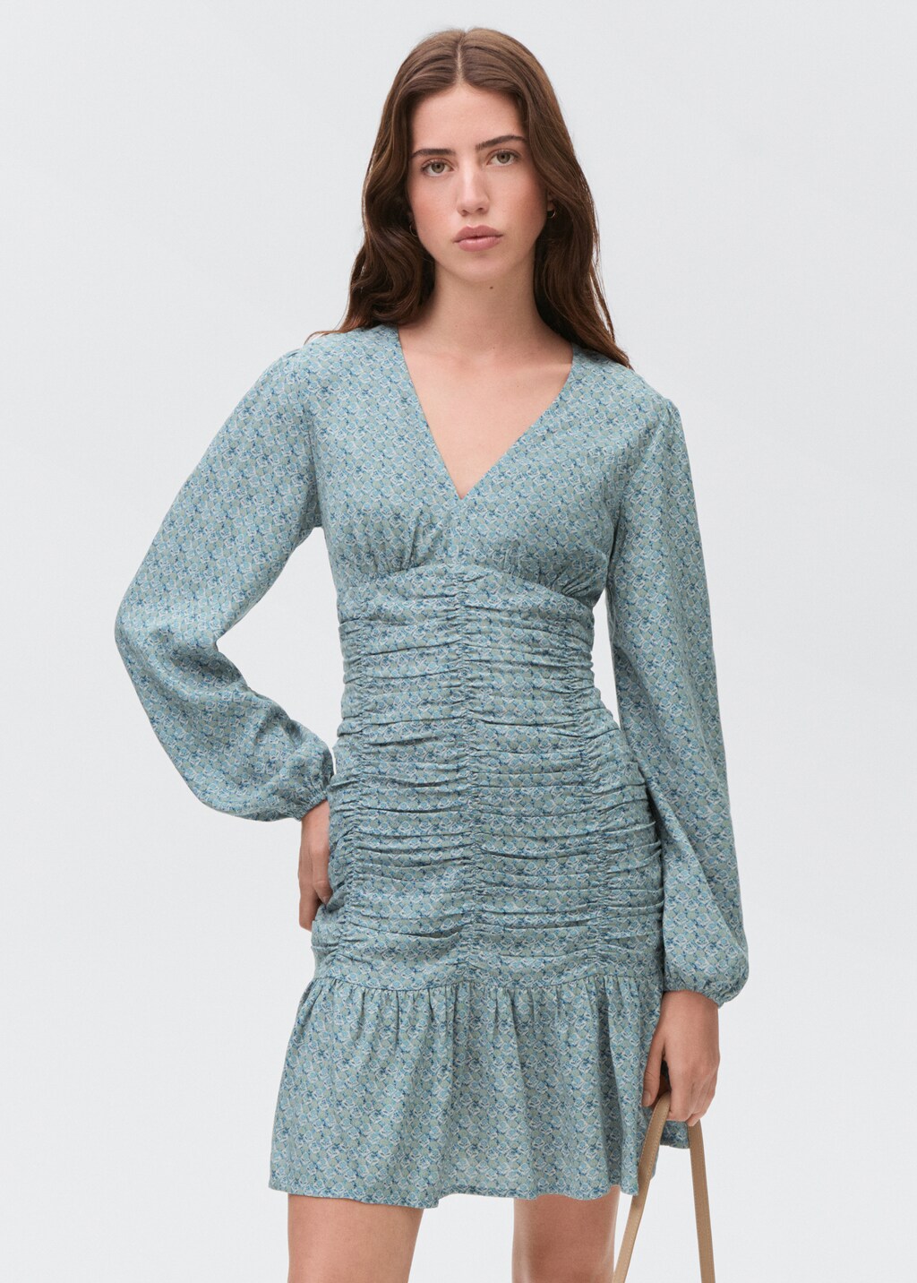 Printed dress with draped detail - Petrol Blue