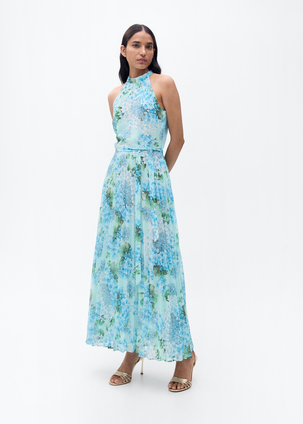 Floral-print pleated dress - Blue