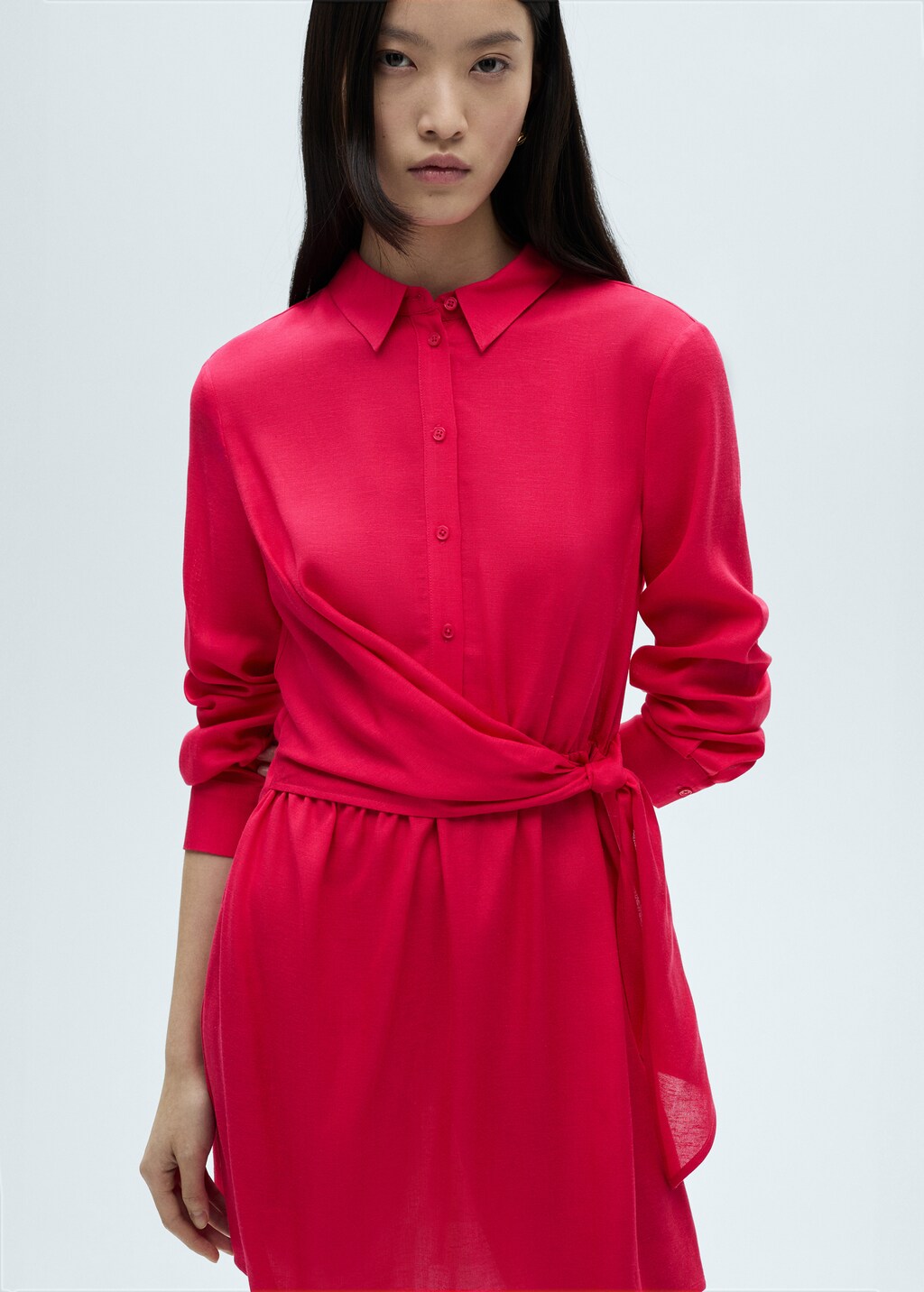 Knot detail shirt dress - Red