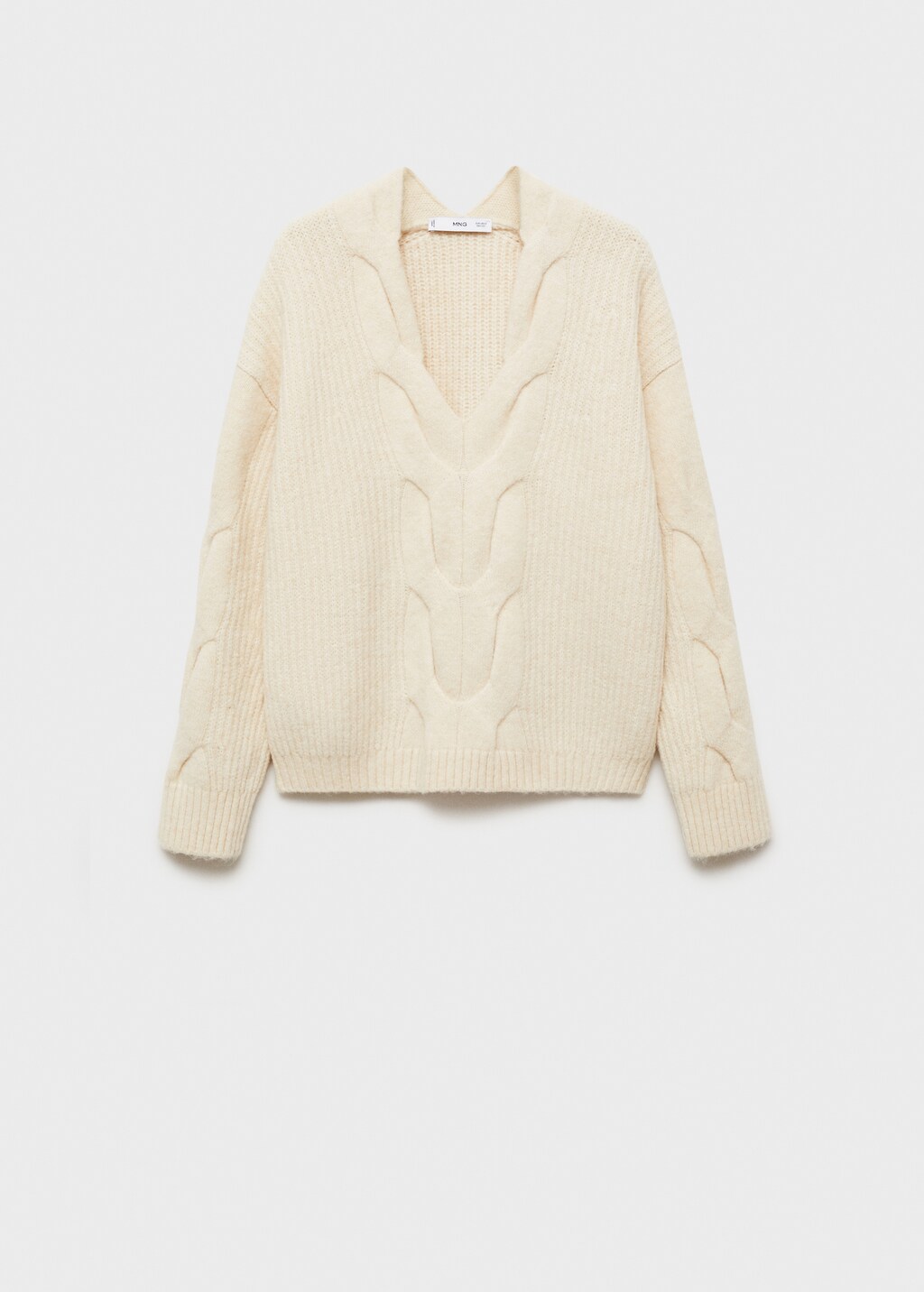 V-neck braided sweater - Ecru