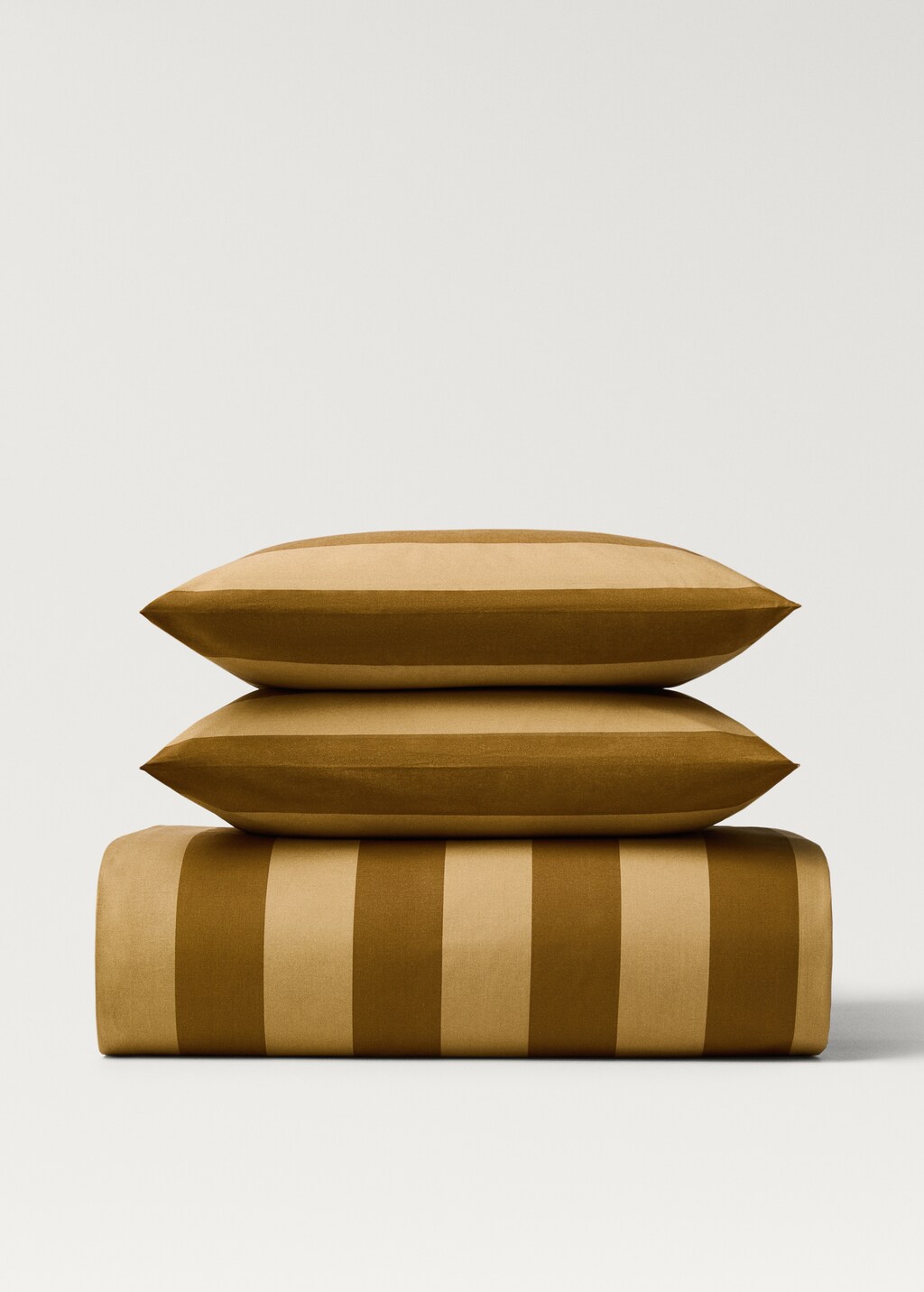 Cotton percale striped duvet cover, 150/160 cm - Medium Brown