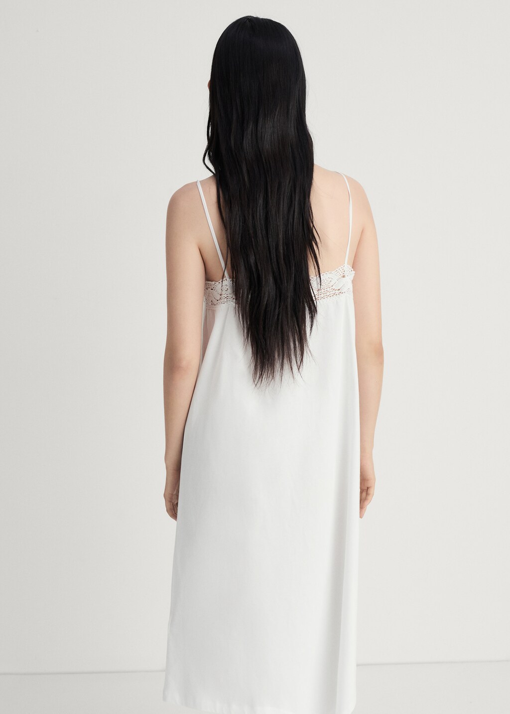 Cotton nightgown with lace detail - White