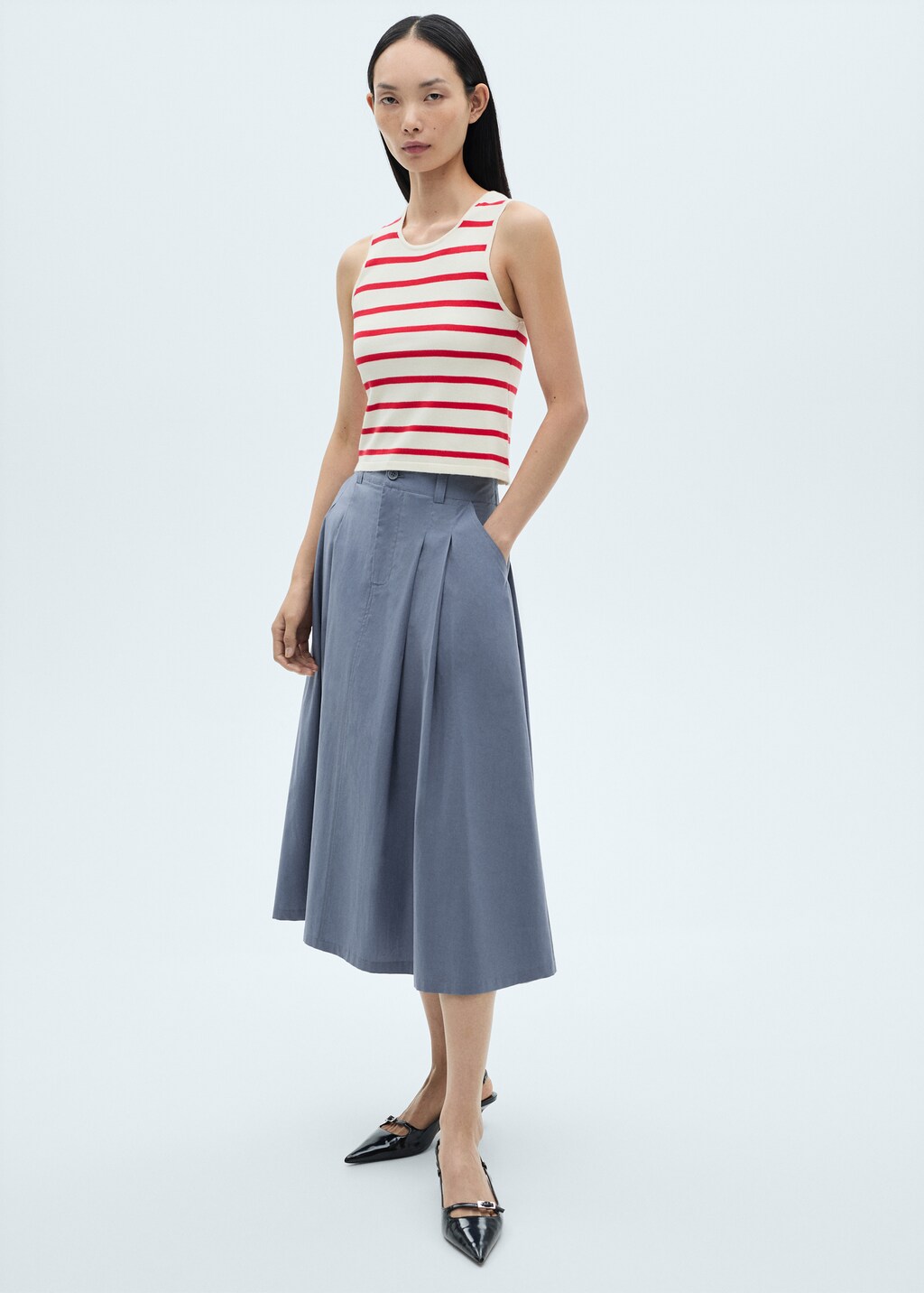 Pleated midi-skirt - Ecru