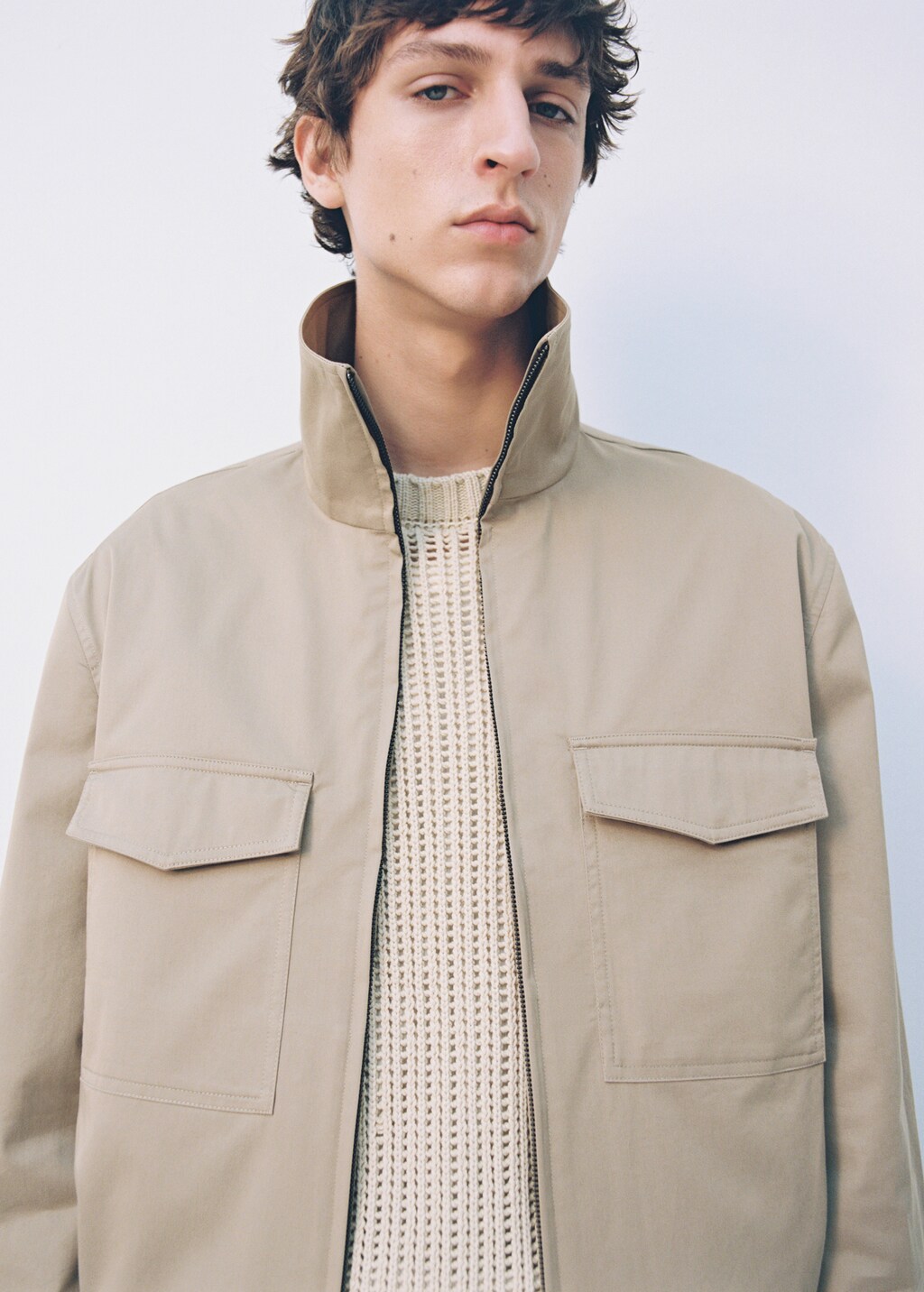 Relaxed-fit cotton jacket - Beige