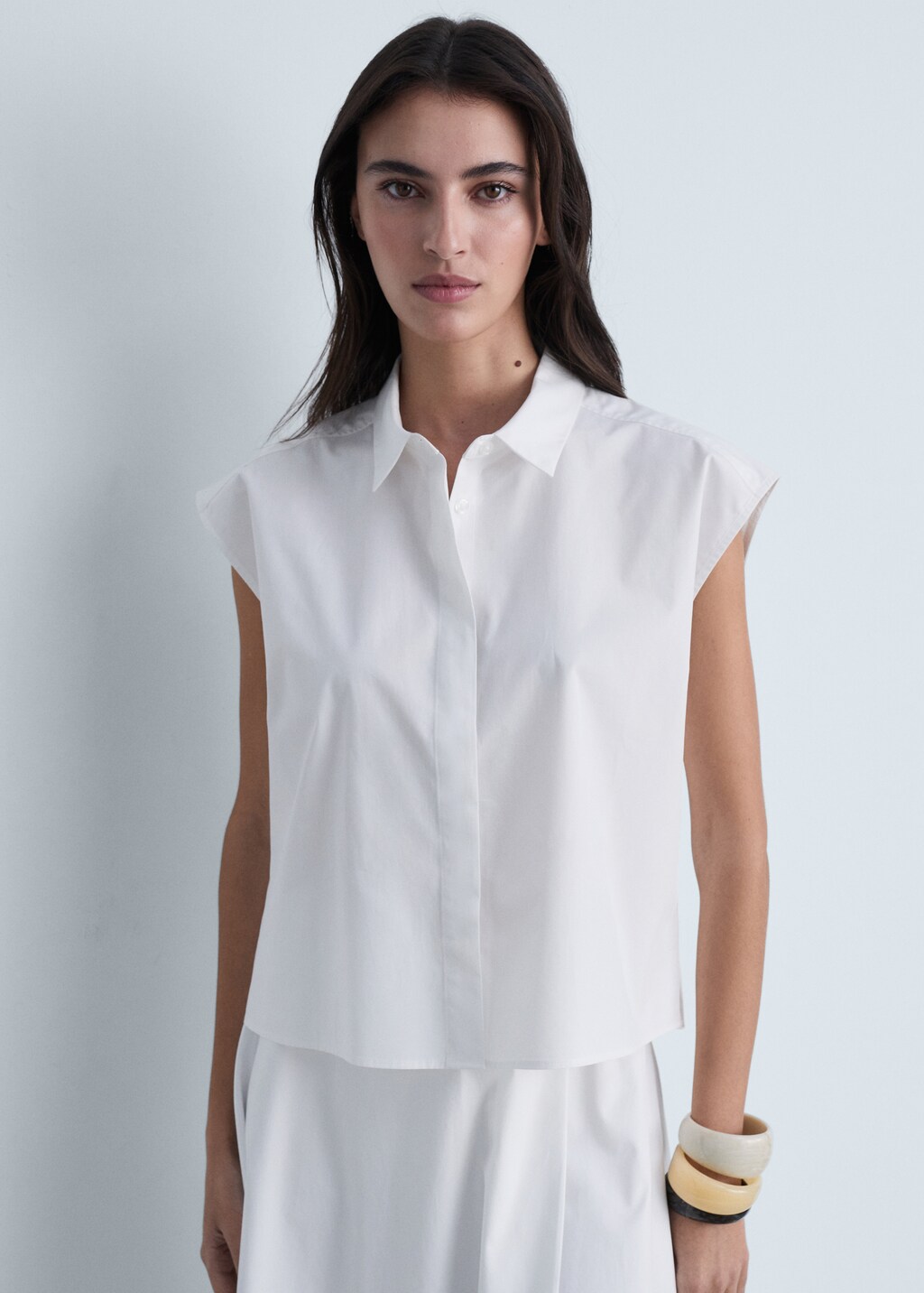 Sleeveless poplin shirt - White