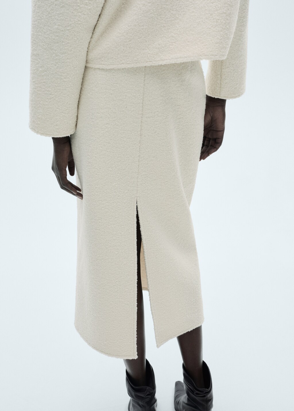 Bouclé midi-skirt - Ecru