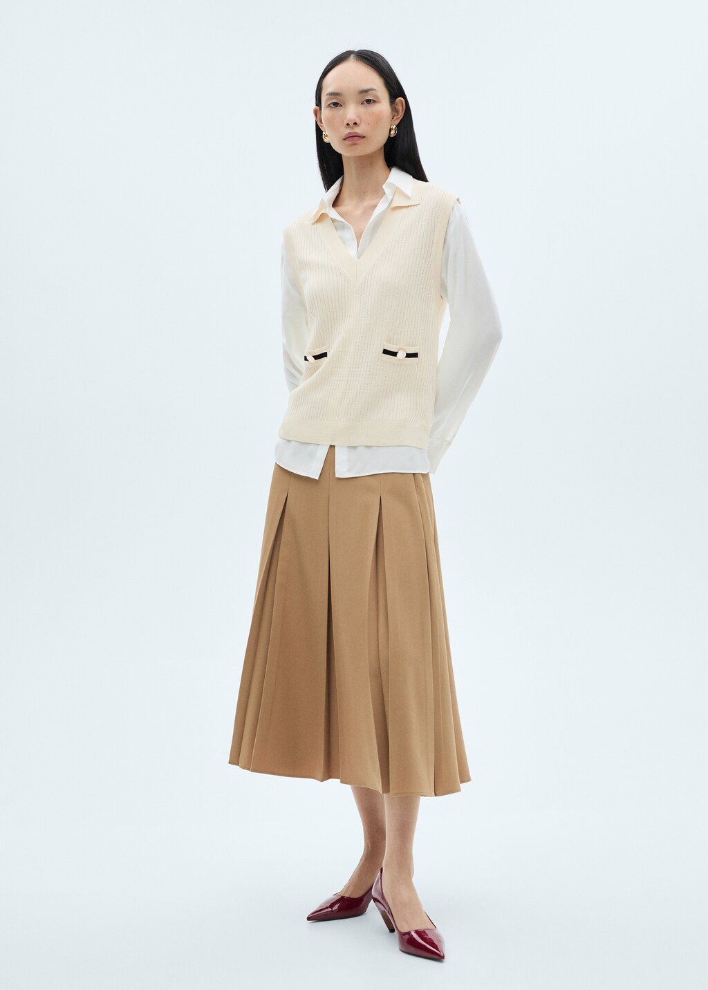 Knitted gilet with contrasting pockets - Ecru