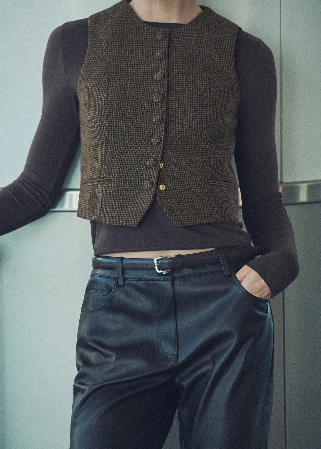 Micro-houndstooth wool waistcoat - Brown