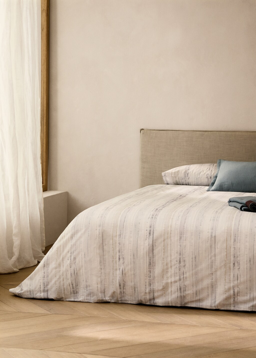 Cotton percale duvet cover with blurred print for 90 cm bed - Grey