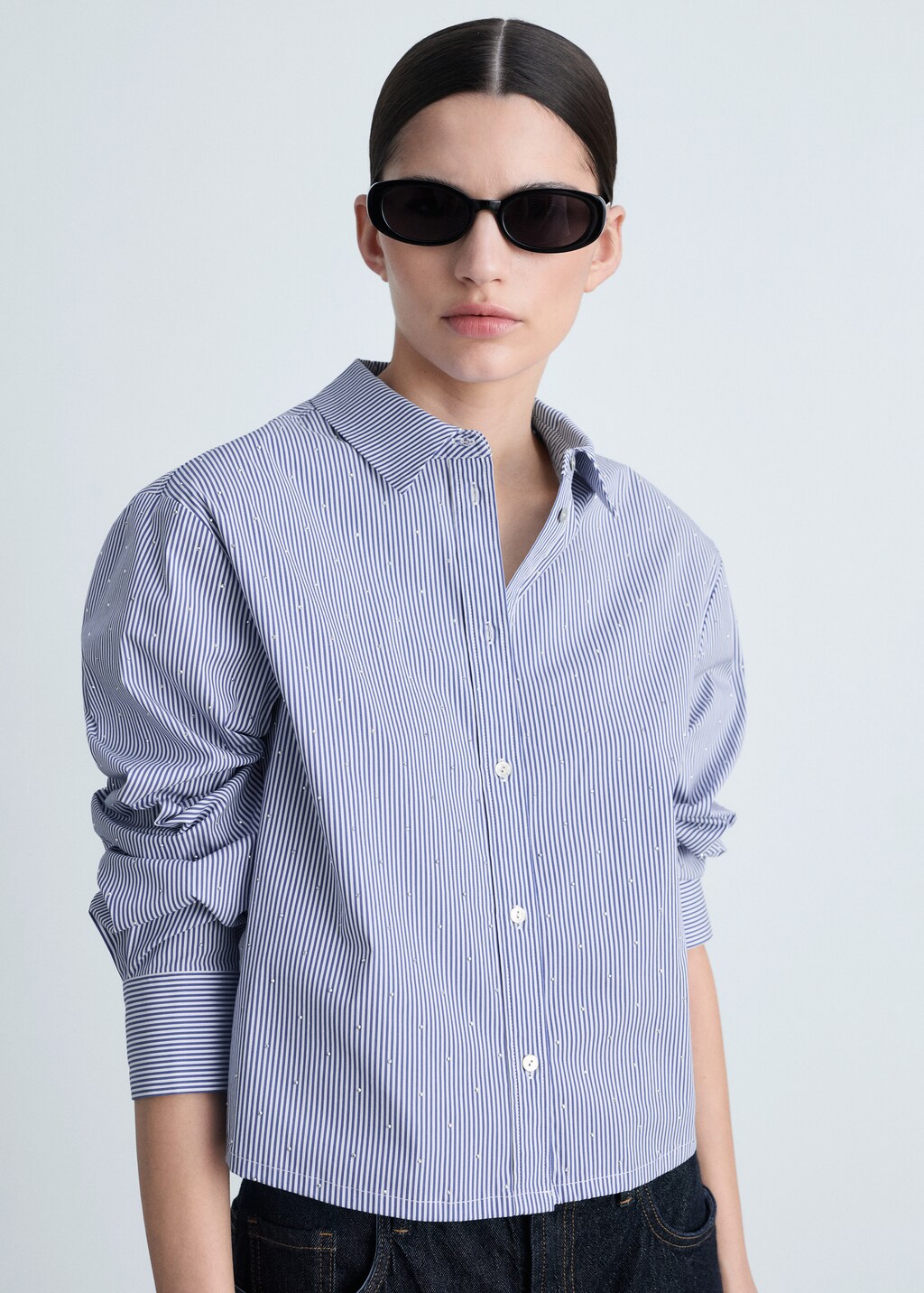 Striped shirt with rhinestone detail - Sky Blue