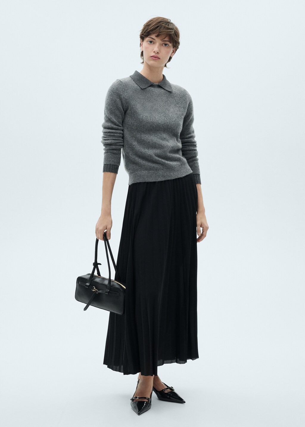 Pleated long skirt - Black