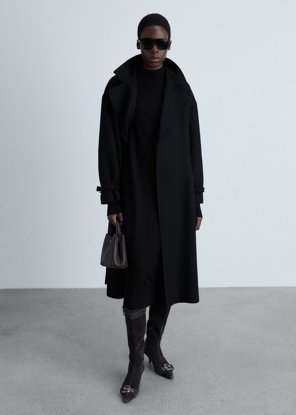 Perkins-neck knitted dress - Khaki