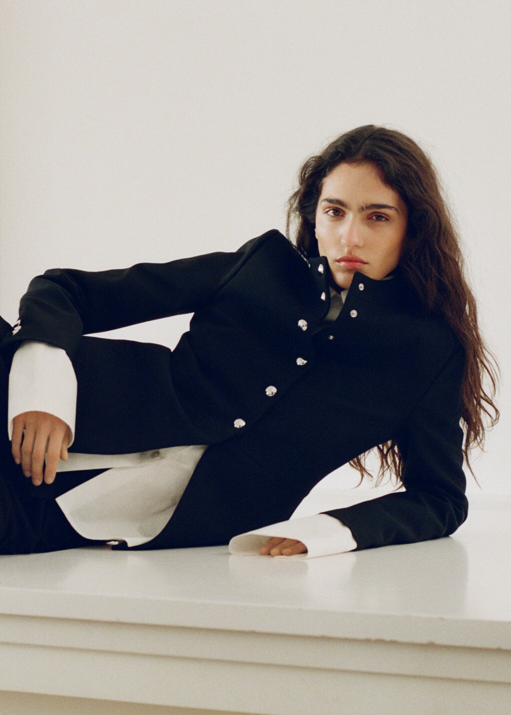 Jacket with jewel-button strip collar - Black