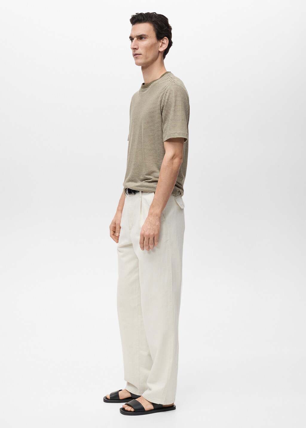 Striped slim-fit linen t-shirt - Black