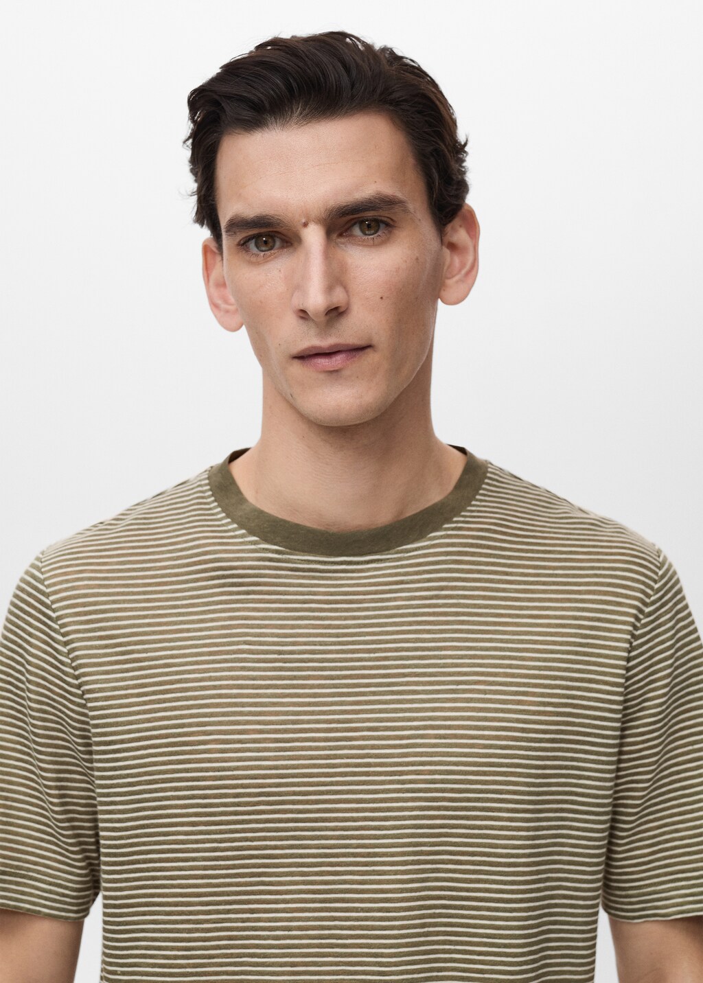Striped slim-fit linen t-shirt - Black