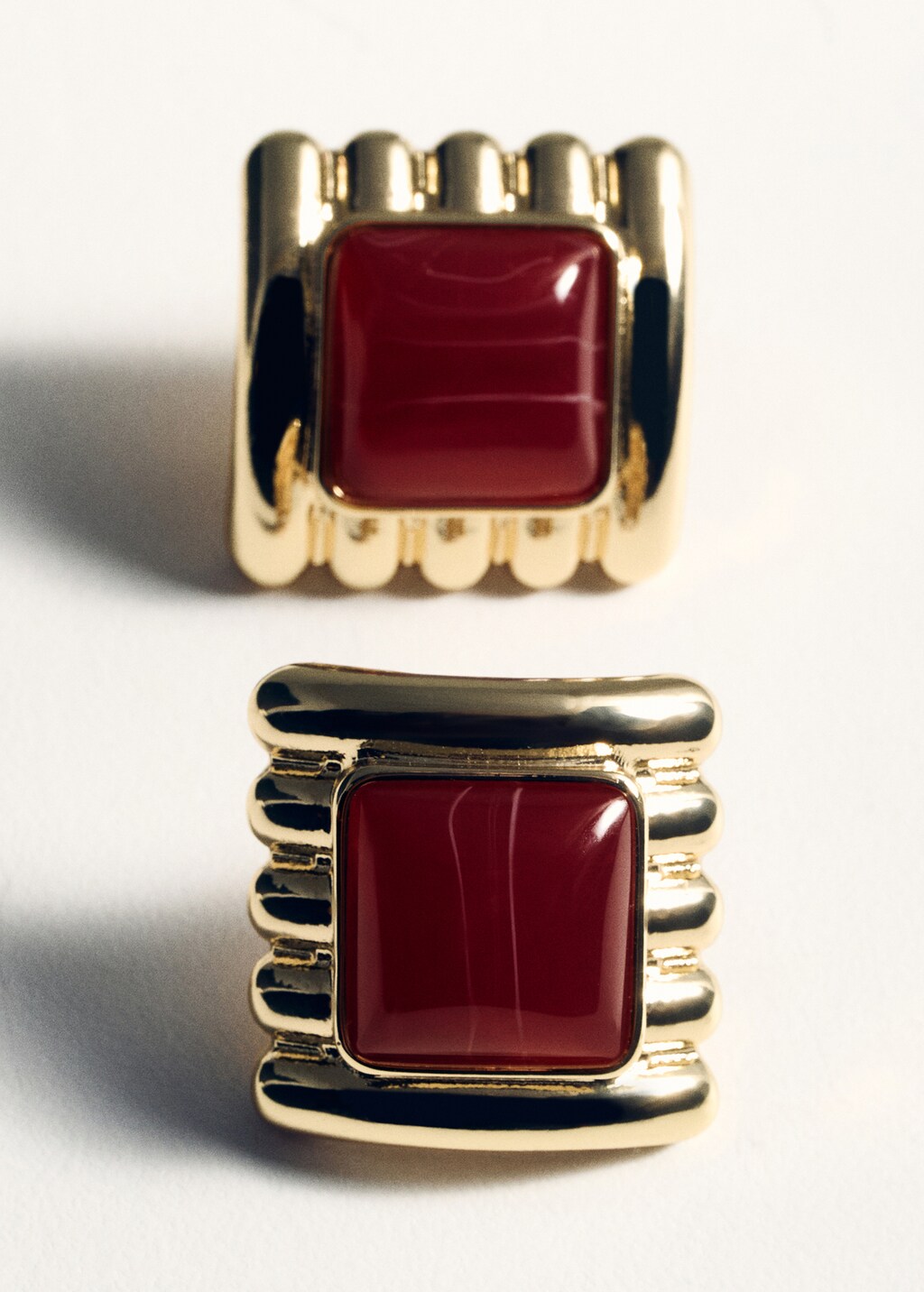 Combined square relief earrings - Gold
