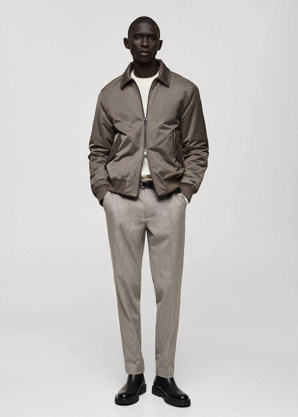 Quilted water repellent jacket - Medium Brown