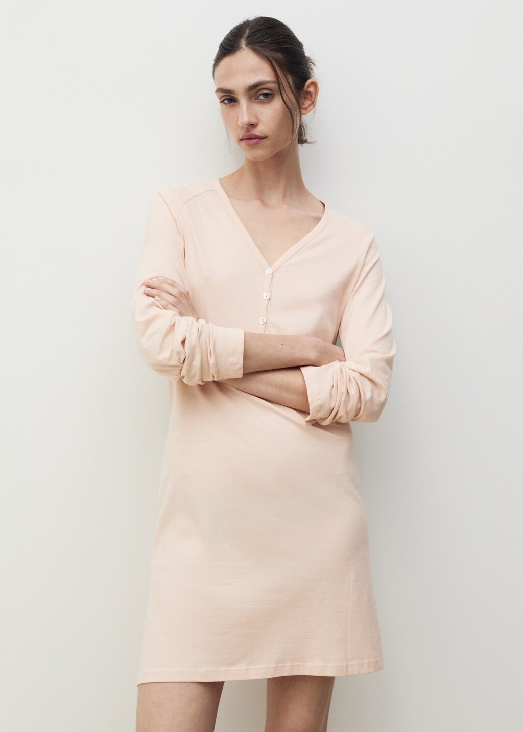 Cotton V-neck nightgown - Aqua Green