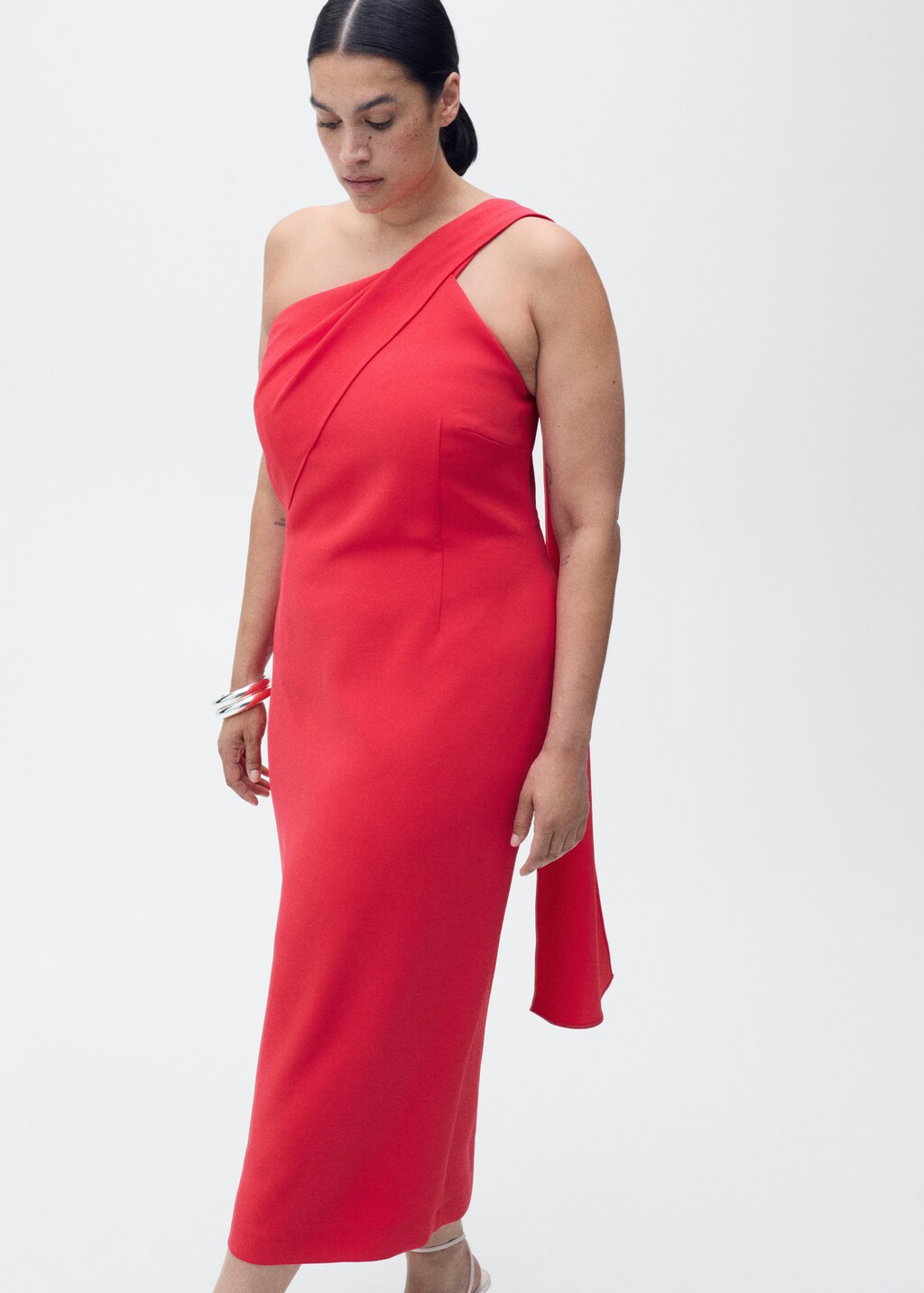 Asymmetrical bow-neck dress - Blue