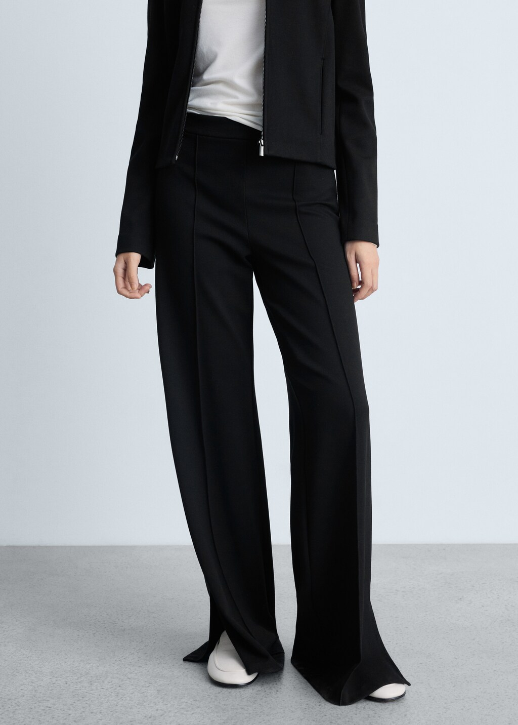 Wideleg trousers with slits - Black