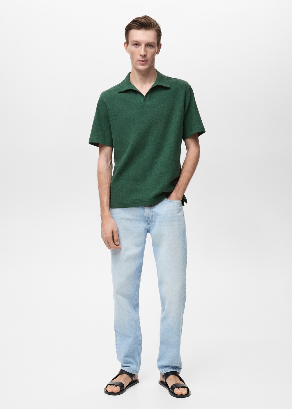 Regular-fit textured polo shirt - Ecru