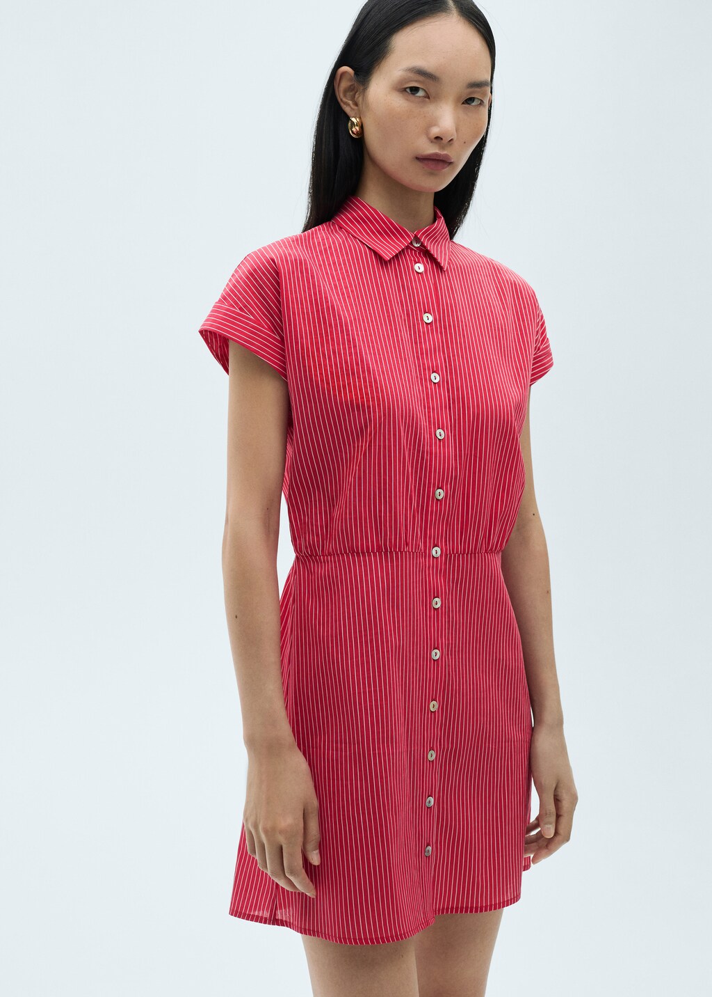 Striped cotton shirt dress - Red