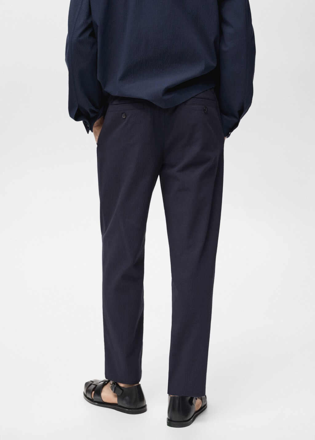 Seersucker cotton trousers - Night Blue
