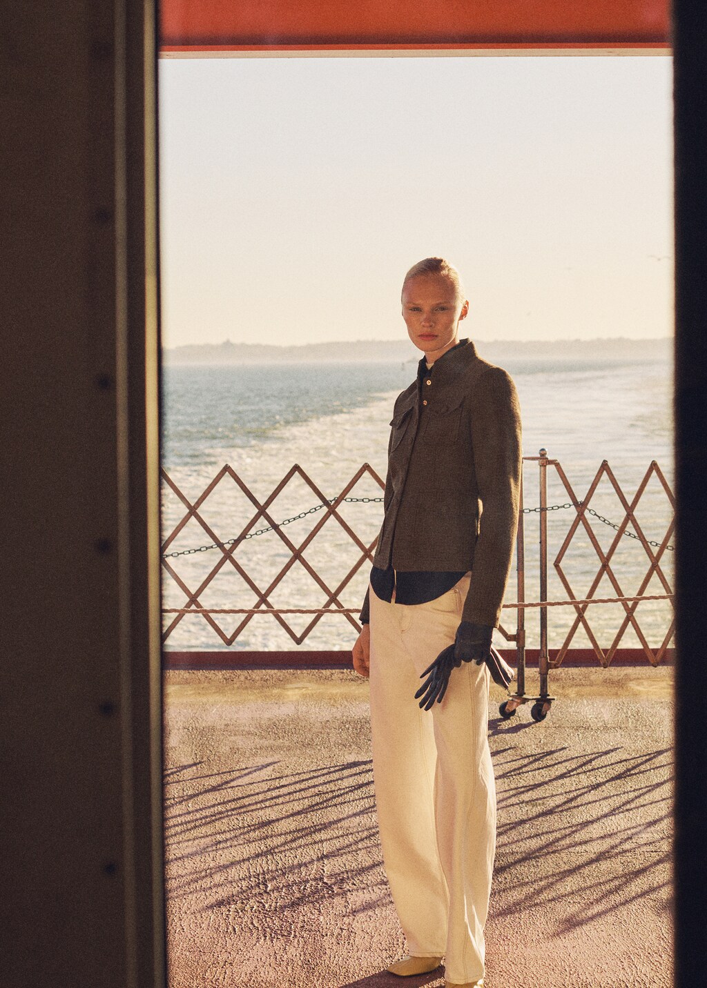 Micro-houndstooth wool jacket - Brown