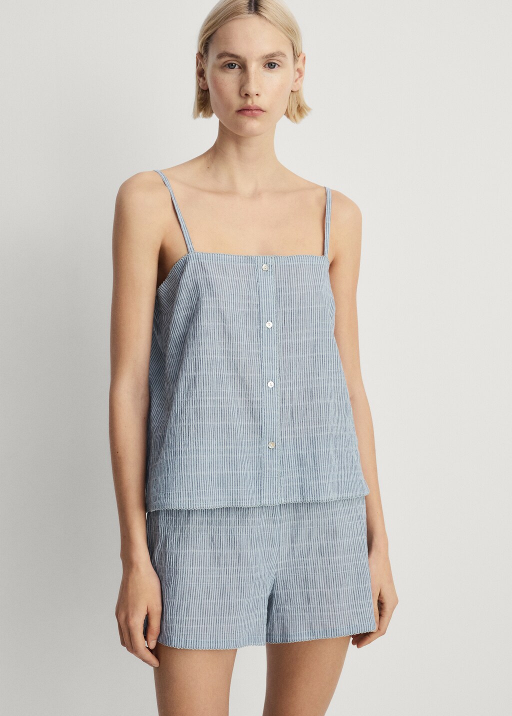 Seersucker striped cotton pyjama set - Lilac