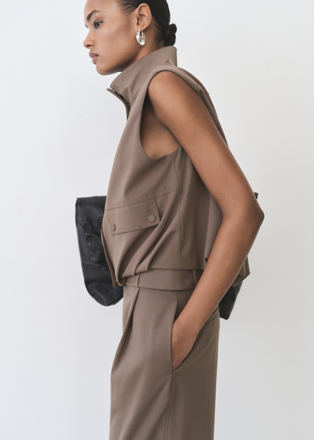 Oversized gilet with pockets - Medium Brown