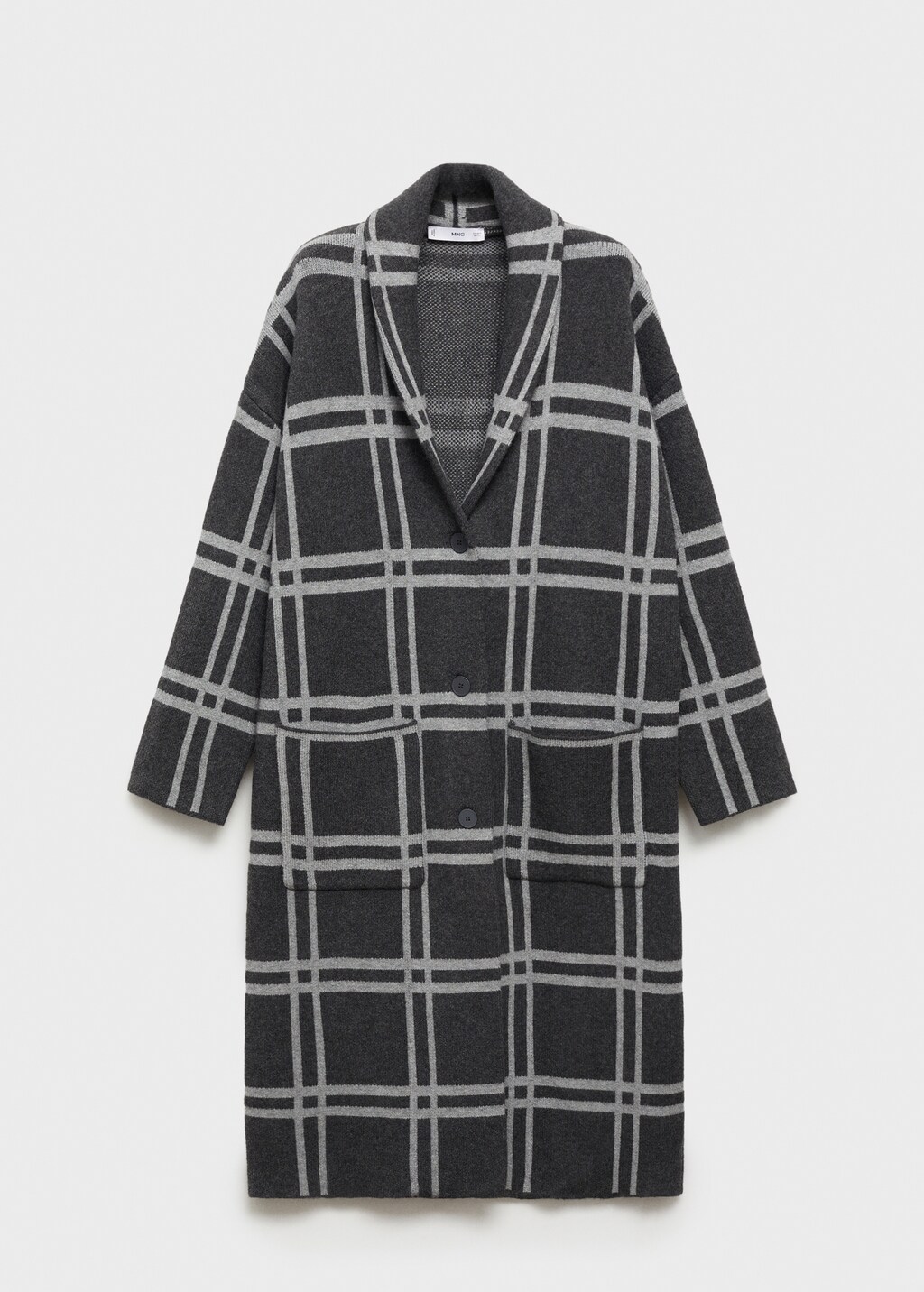 Check knitted coat - Charcoal