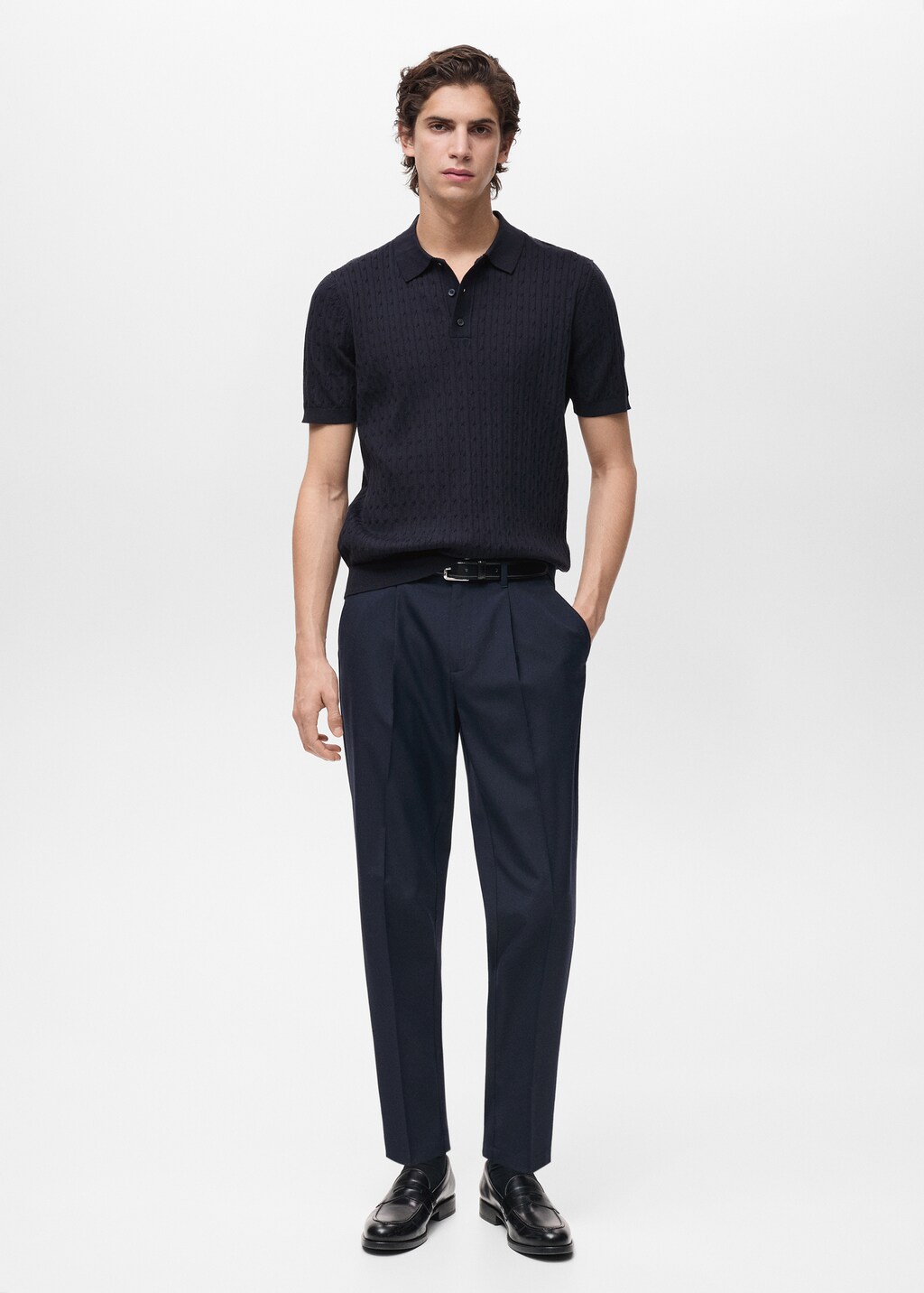 100% cotton braided knitted polo shirt - Off White