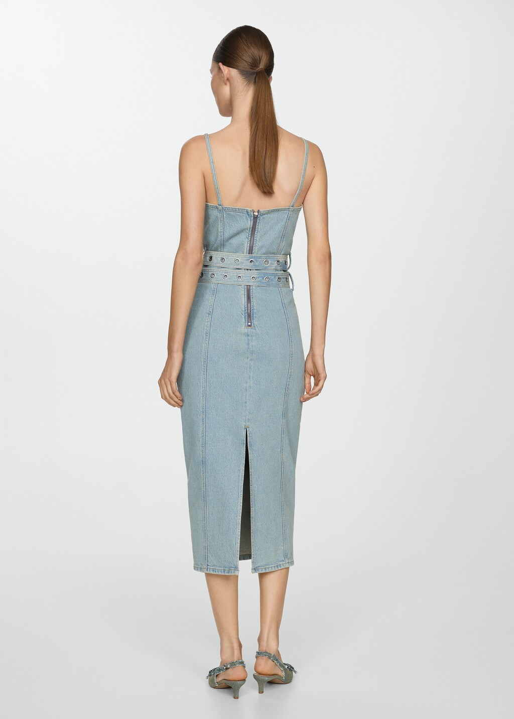 Denim dress with belt - Medium Blue