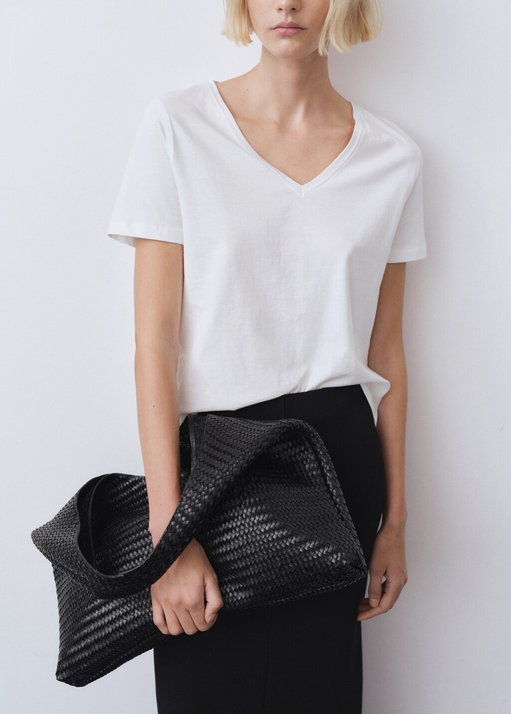 V-neck cotton T-shirt - Beige