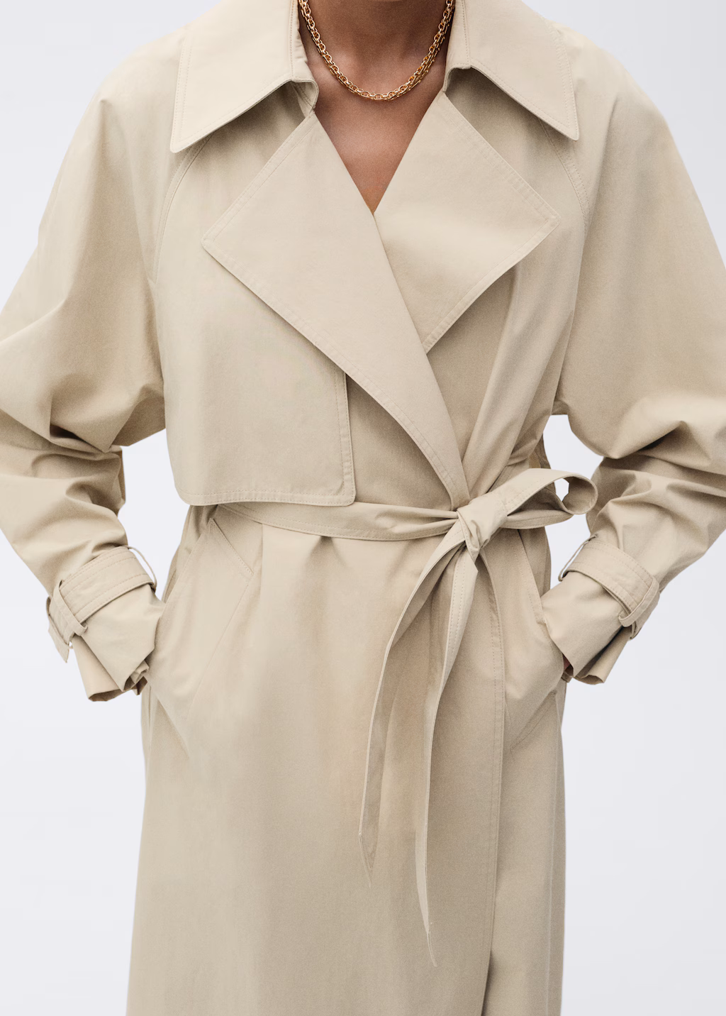 Cotton trench coat with belt - Beige