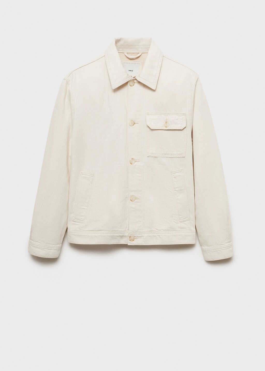 Linen-cotton overshirt with pocket - Ecru