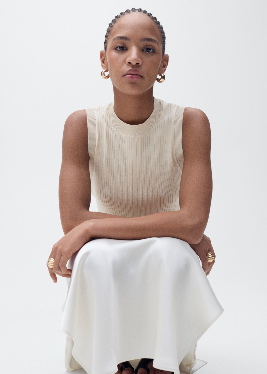 Ribbed top with openings - Ecru