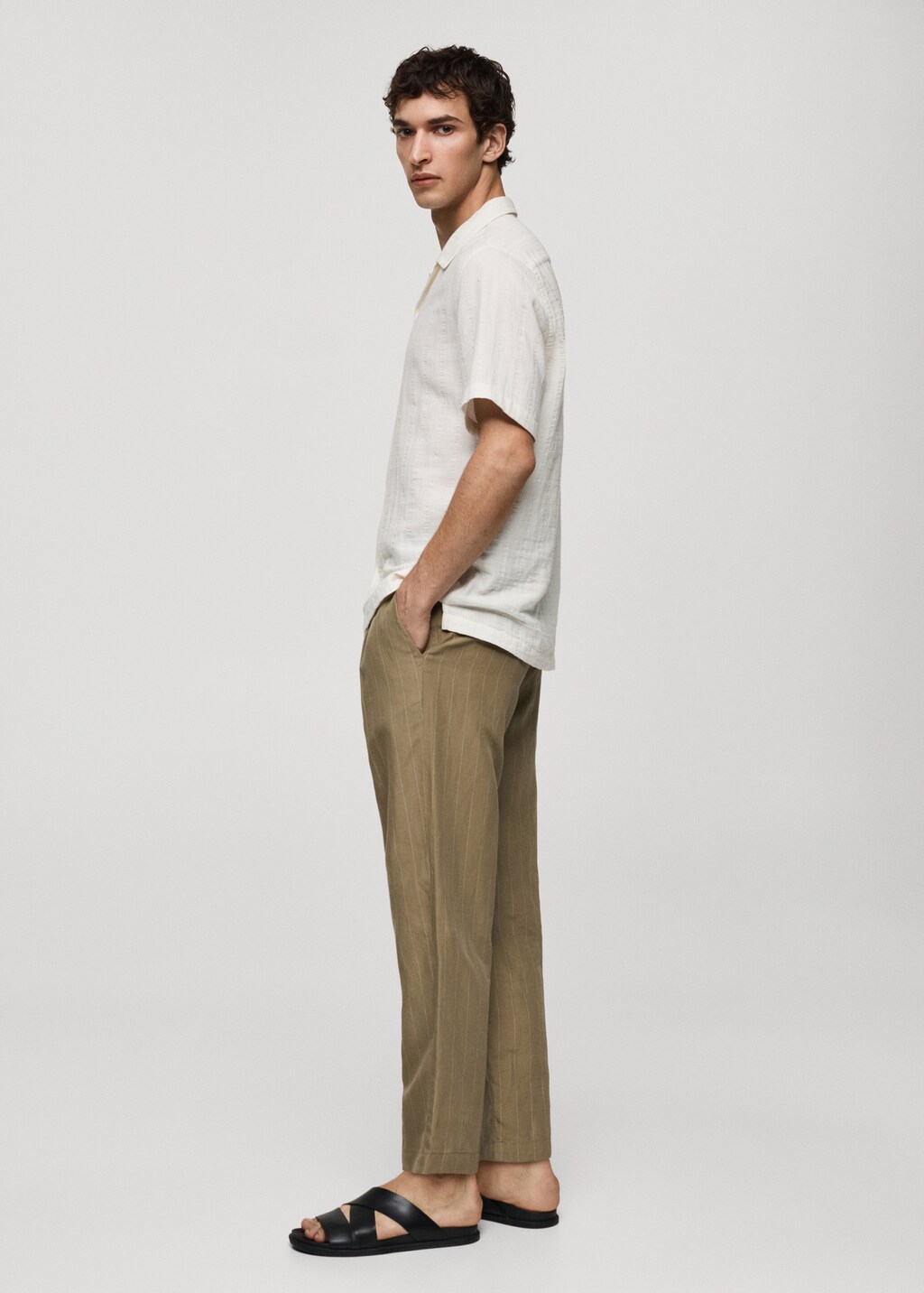 100% linen striped trousers with drawstring - Off White