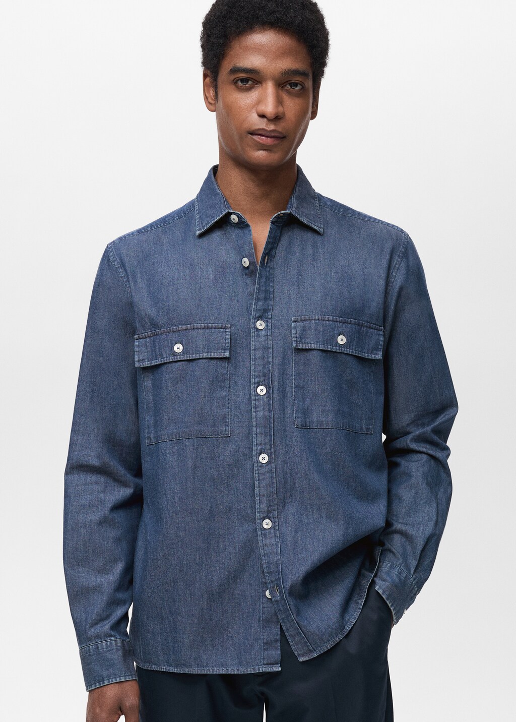100% cotton chambray shirt - Dark Blue
