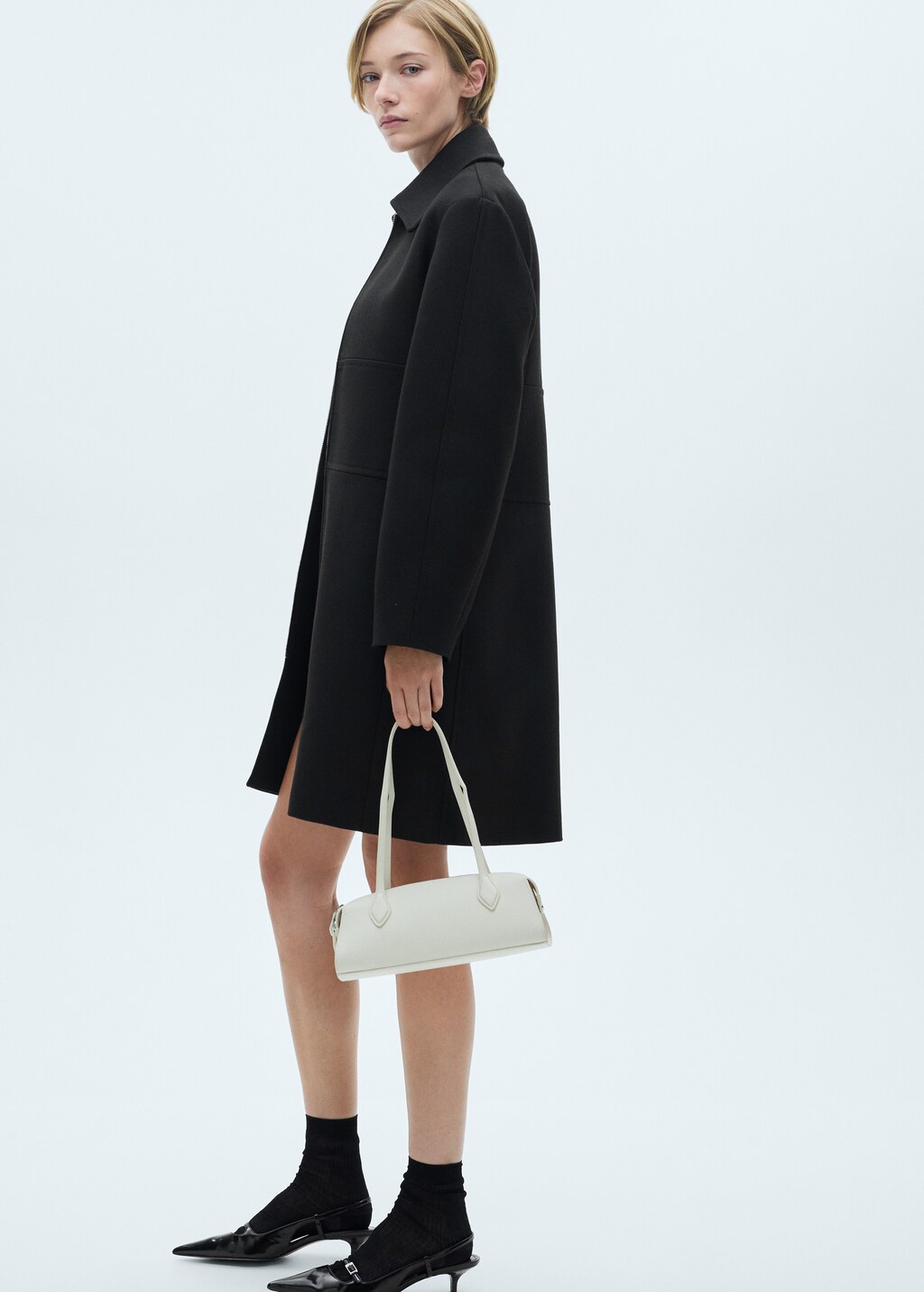 Zip straight-cut coat - Black