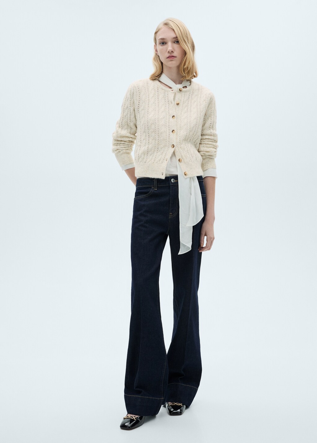 Braided cardigan with openwork details - Ecru