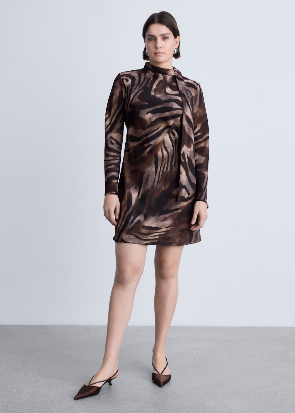 Zebra back bow satin dress - Brown