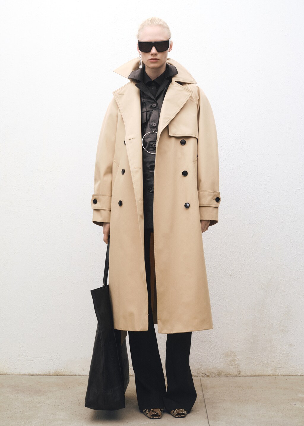 Long oversized cotton trench coat - Beige