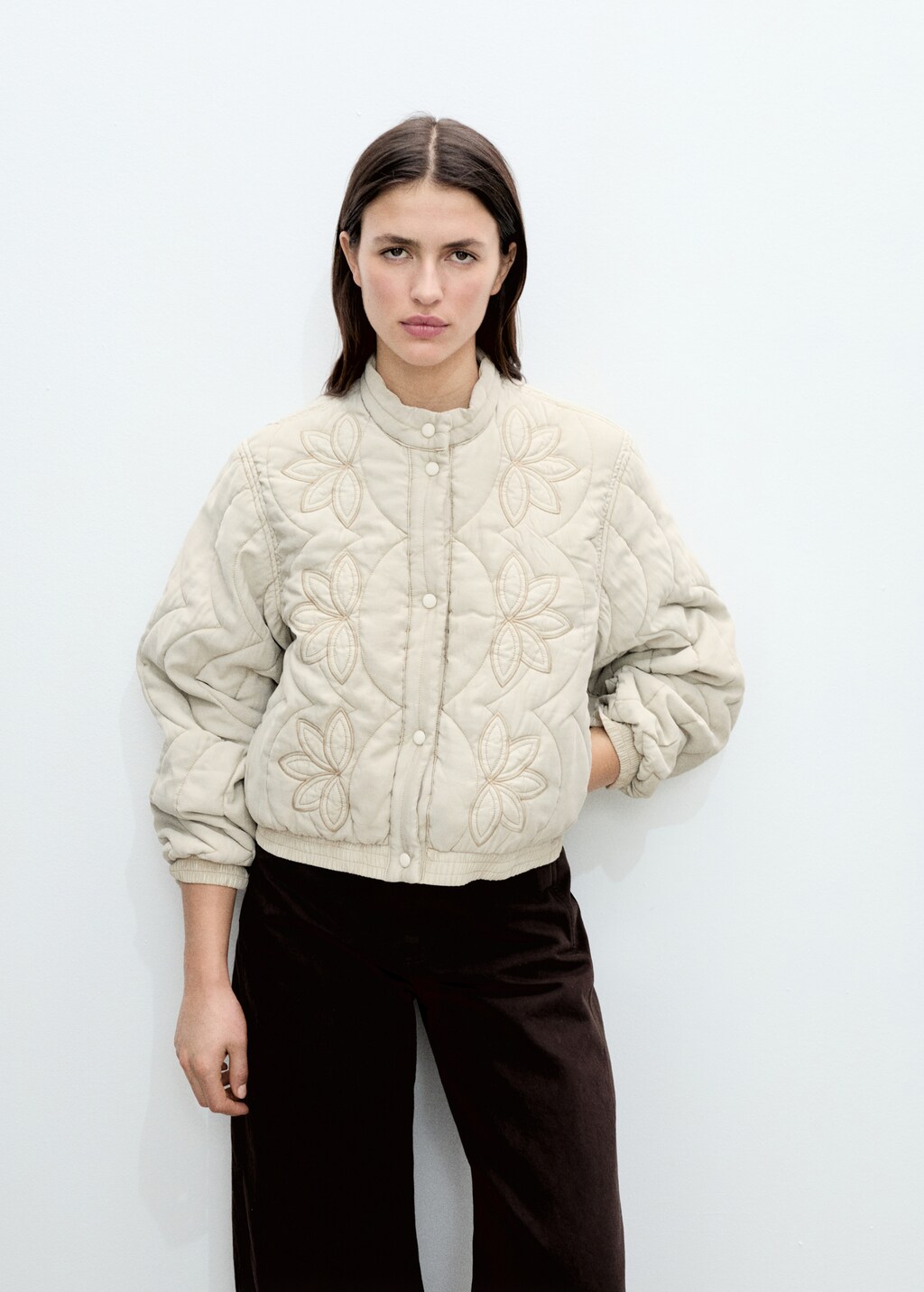 Floral-embroidered padded jacket - Blue
