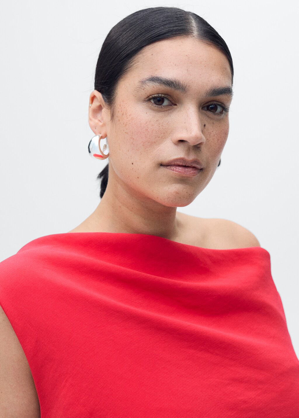 Long asymmetrical draped jumpsuit - Red