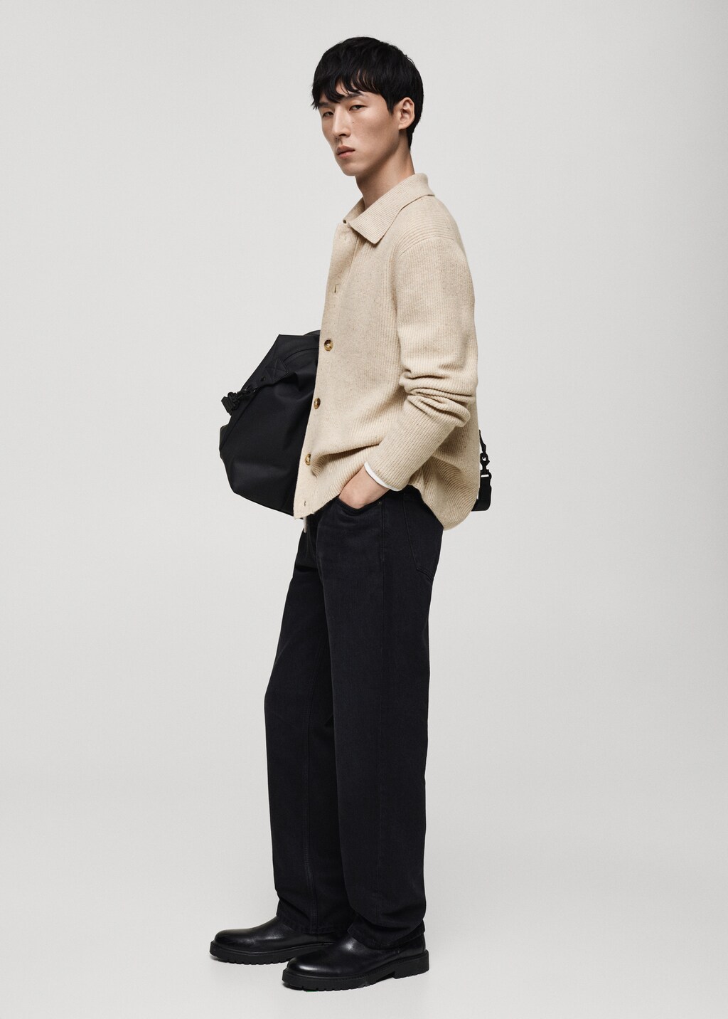 Ribbed knit cardigan - Light/Pastel Grey