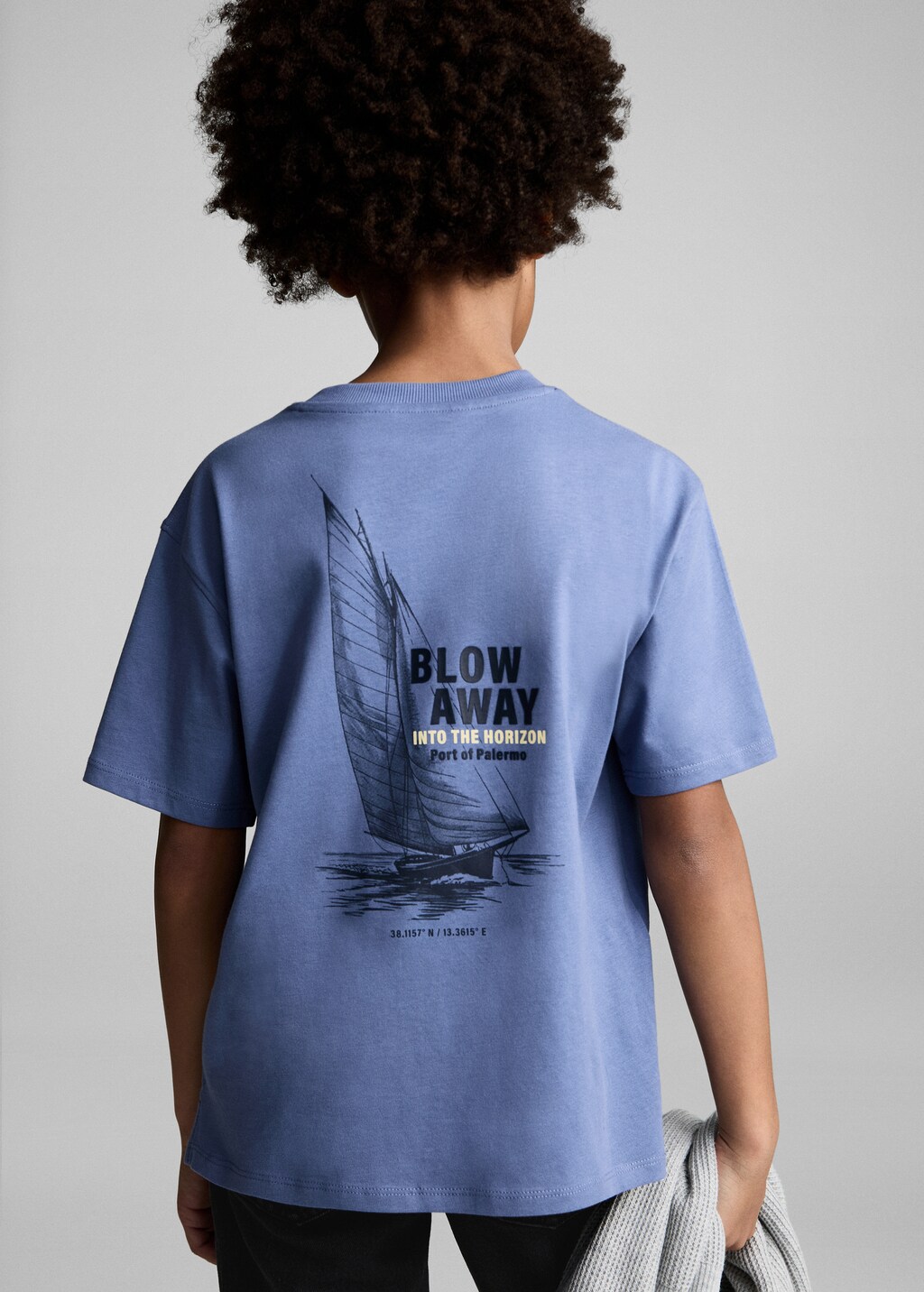 Cotton t-shirt with printed drawing - Blue