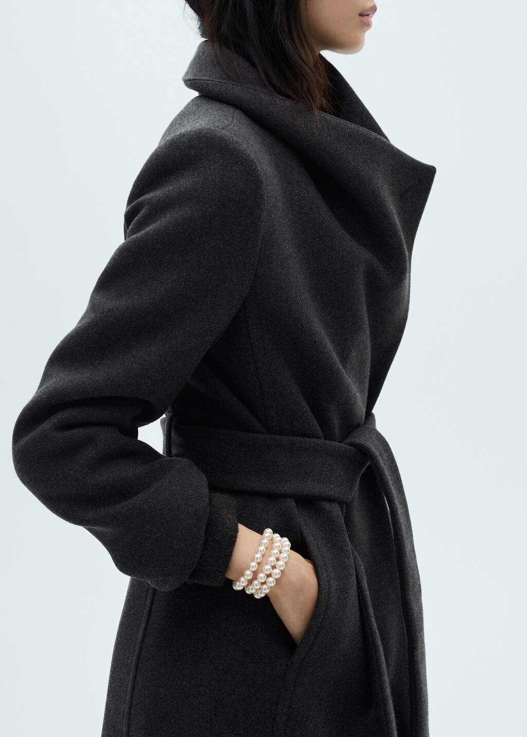 Woollen coat with belt - Grey