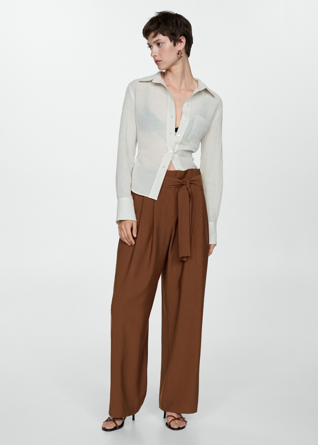Belt straight-fit trousers - Tobacco Brown